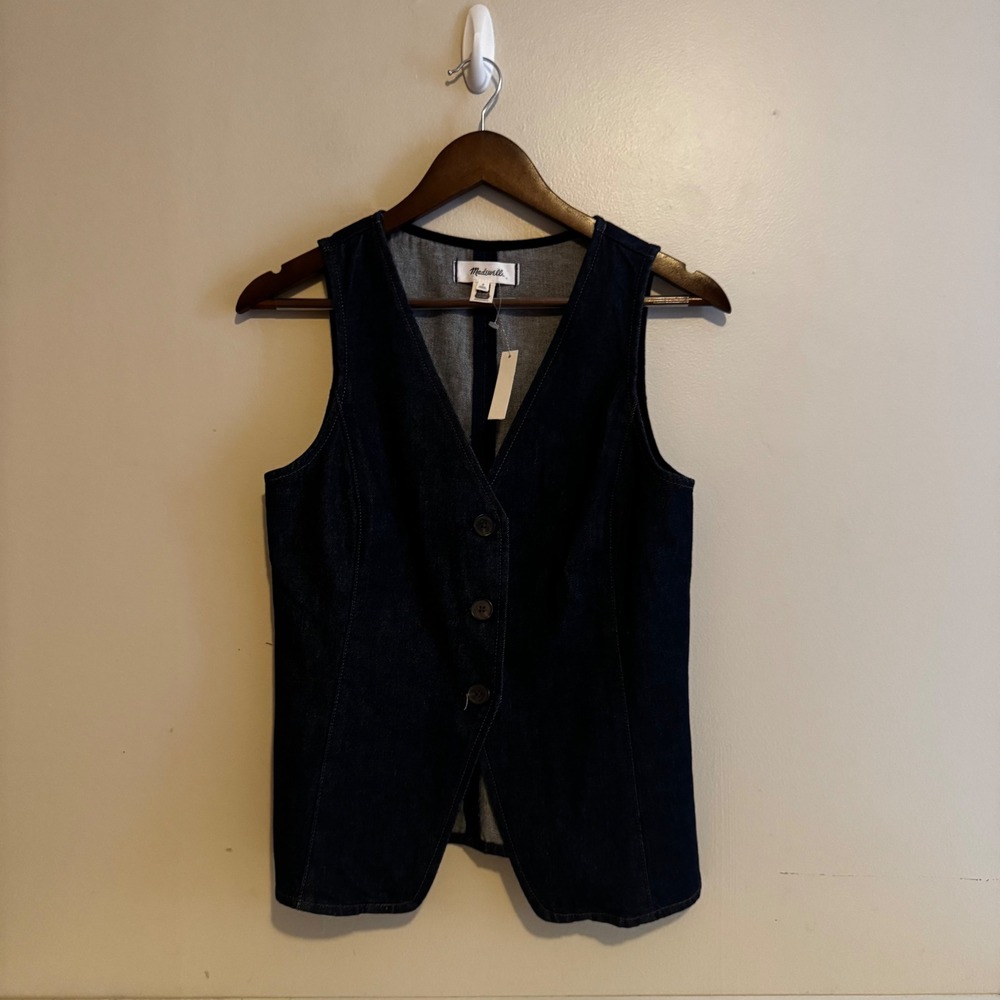 Women's Dark Indigo Denim Vest Button Front Size 0 NWT Cowgirl‎ Fall 100% Cotton